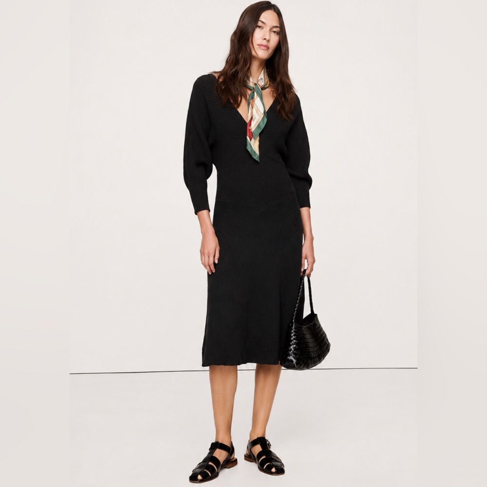 NWT! Anthropologie Black Smocked-Waist Ribbed Sweater Dress - Small 🧁